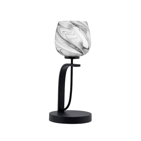 Unbranded Olympia 16.5 in. Matte Black Piano Desk Lamp with Onyx Swirl Glass Shade