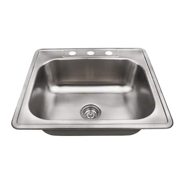 Polaris Sinks Drop-In Stainless Steel 25 in. 3-Hole Single Bowl Kitchen Sink