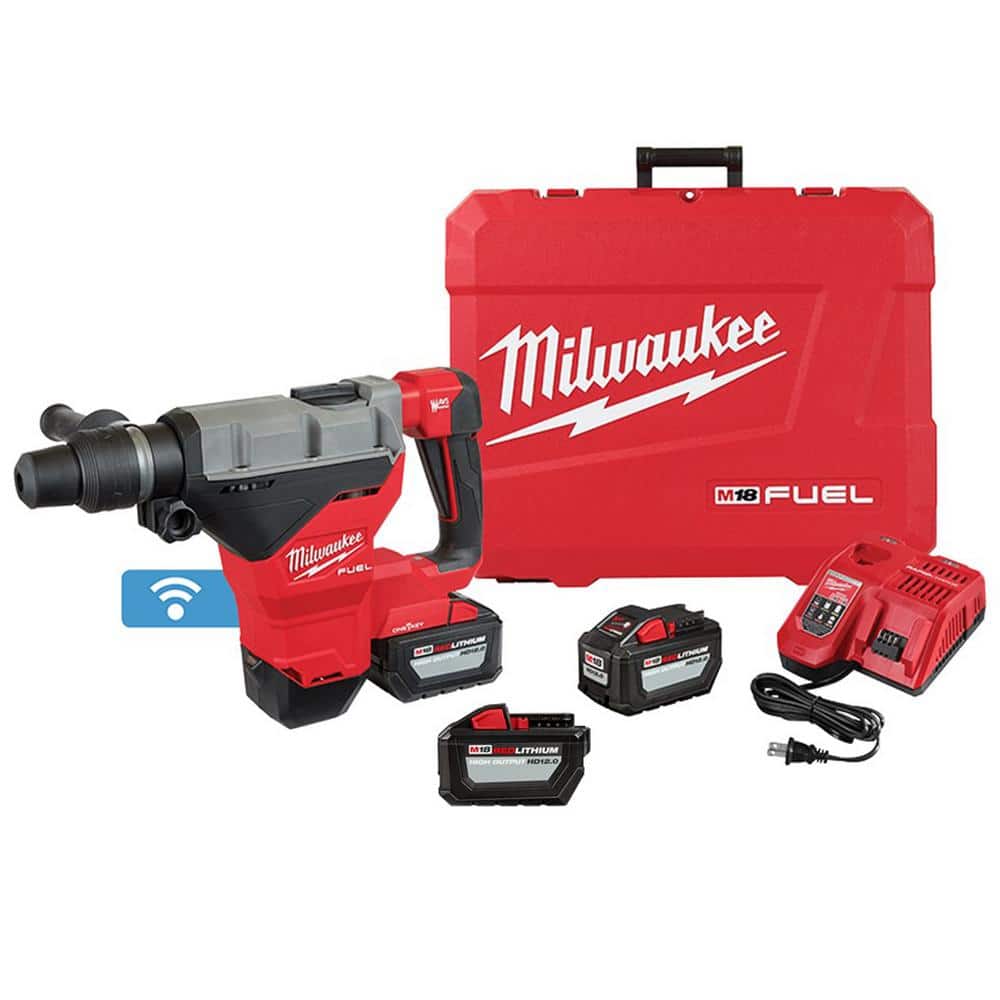 Milwaukee M18 FUEL ONE-KEY 18-Volt Lithium-Ion Brushless Cordless 1-3/4 in. SDS-MAX Rotary Hammer Kit with Three 12.0 Ah Batteries -  2718-22HD-48-12