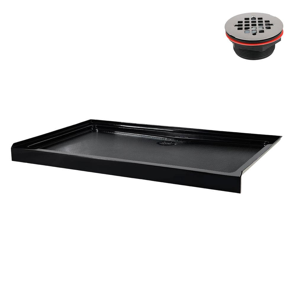 Glossy Black Rectangular Acrylic Shower Base with Center Drain