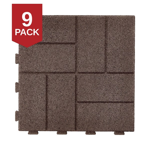 16 in. x 16 in. x 5/8 in. Brown SmartLoc Rubber Paver (9-Pack)