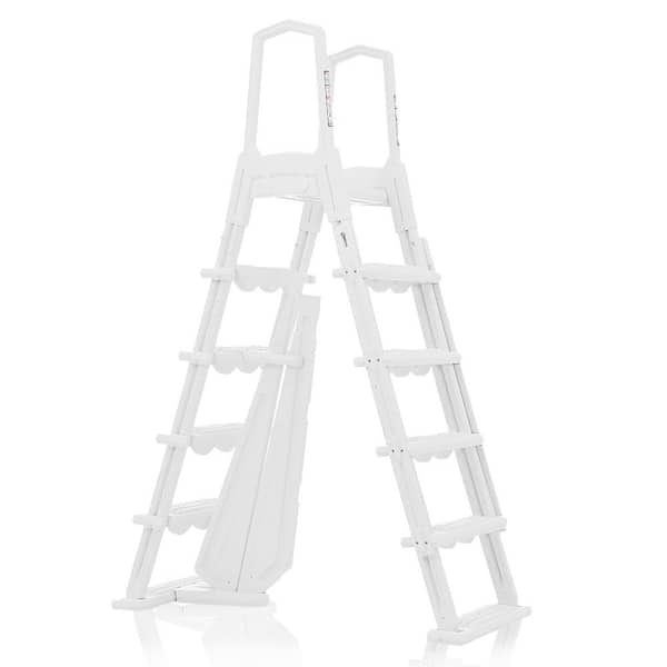 XtremepowerUS A-Frame Flip Up Non Slippery Safety Entry Pool Ladder in White for Above Ground Pools