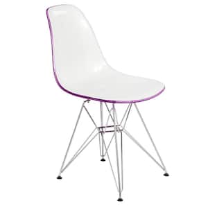 Cresco Modern Plastic Molded Dining Side Chair With Eiffel Chrome Legs White Purple
