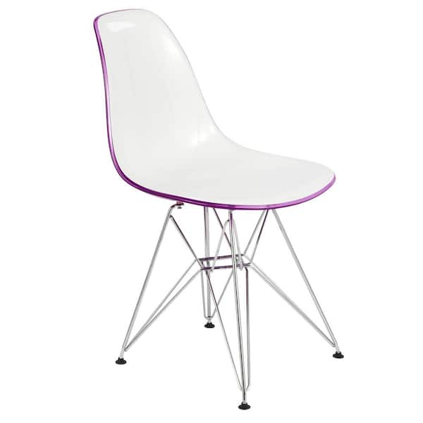 Leisuremod Cresco Modern Plastic Molded Dining Side Chair With Eiffel Chrome Legs White Purple