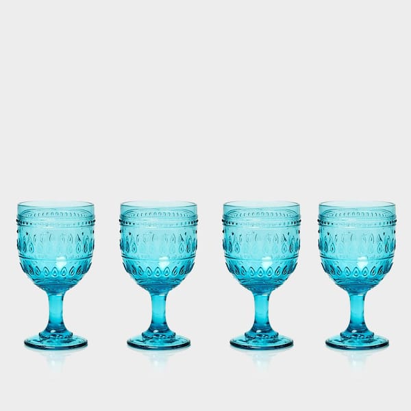 Euro Ceramica Fez 4-Piece 12 oz. Turquoise Wine Glass Set