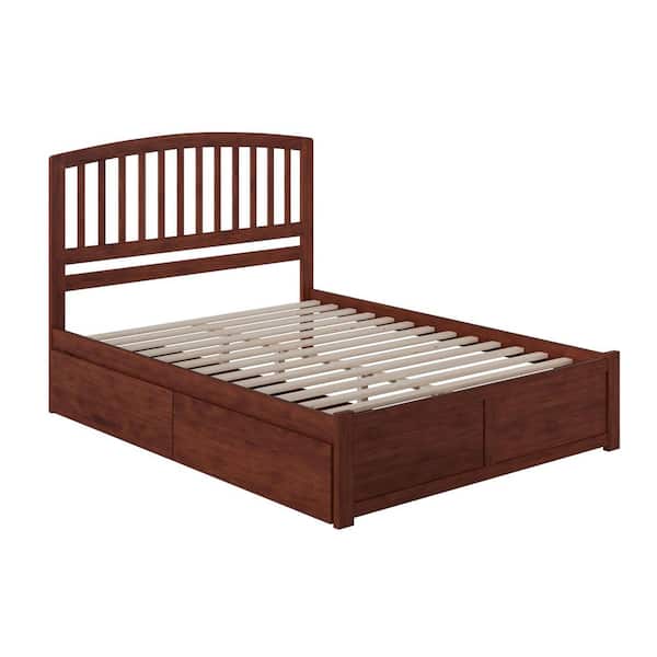 Richmond Walnut Queen Solid Wood Storage Platform Bed with Flat Panel Foot Board and 2 Bed Drawers
