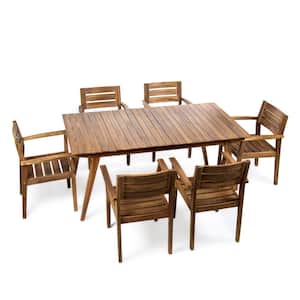 Teak Finish 7-Piece Wood Rectangular Outdoor Patio Dining Set