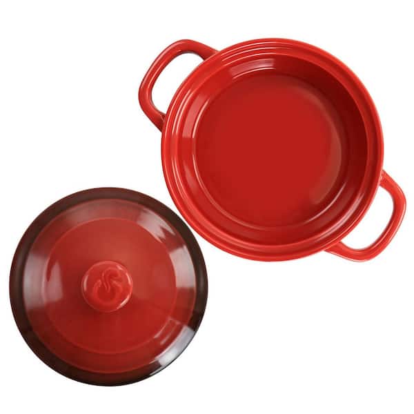 Set of 4 Le Creuset Small Casserole Dishes Crock Pots Dutch Oven Red  Ceramic Stoneware Ovenproof French Vintage Cookware 