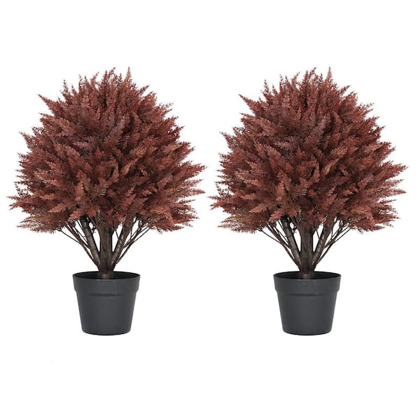 2 ft. Fall Artificial Cedar Ball Topiary Bushes Potted Tree (2-Pack) Fall Decor Plants