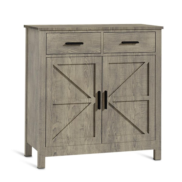 32 in. W x 11 in. D x 32 in. H Gray Linen Cabinet, Storage Cabinet with 2 Drawers & 2 Doors for Bathroom/Living/Bedroom