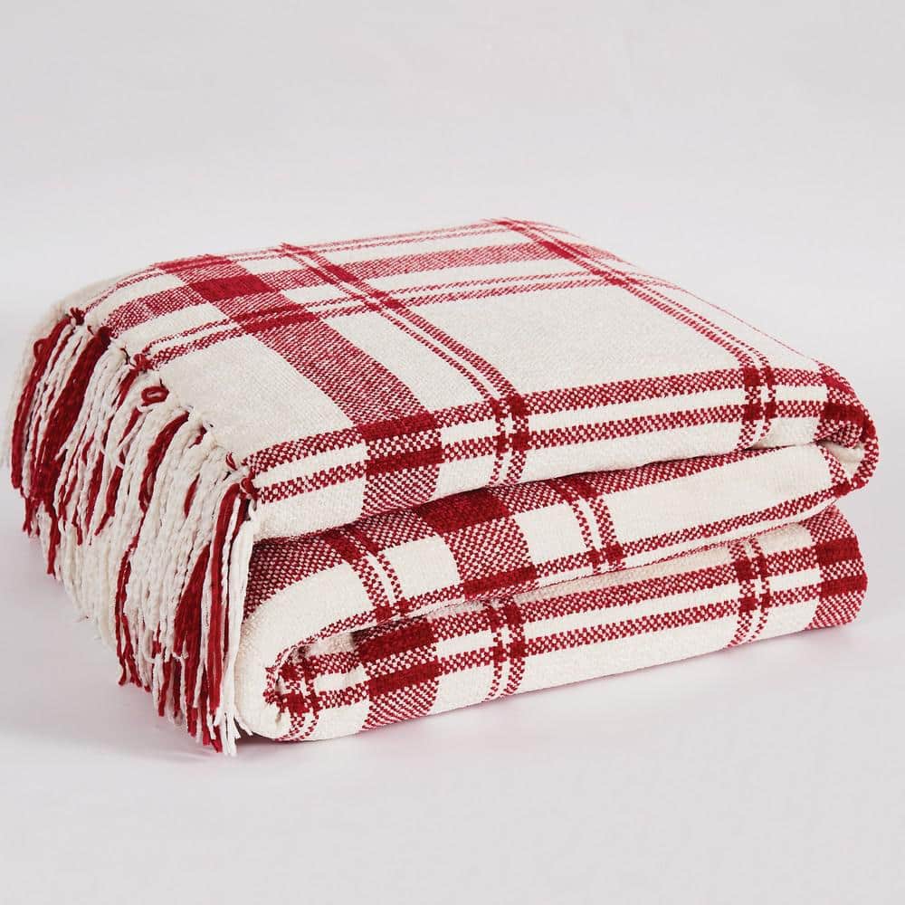 Dusty Pumpkin Orange Plaid Chenille 50x70 Throw Blanket