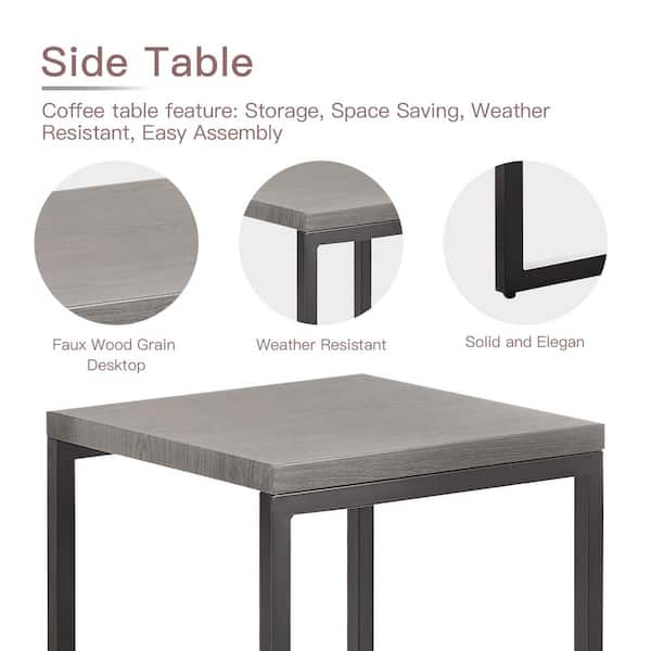 U-Frame Gray Square Metal Outdoor Side Table with 2-Tone Finish