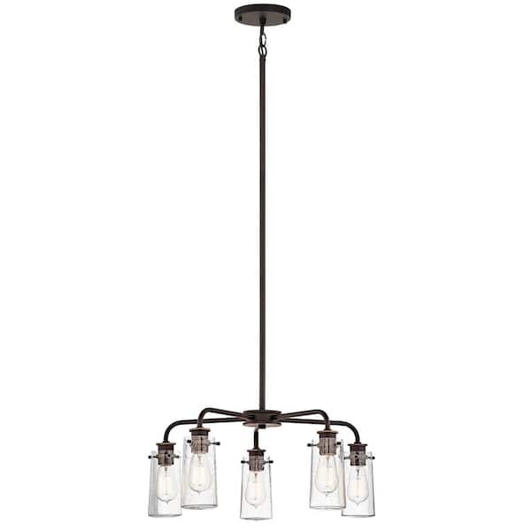 Braelyn 25 in. 5-Light Olde Bronze Vintage Industrial Shaded Chandelier for Dining Room