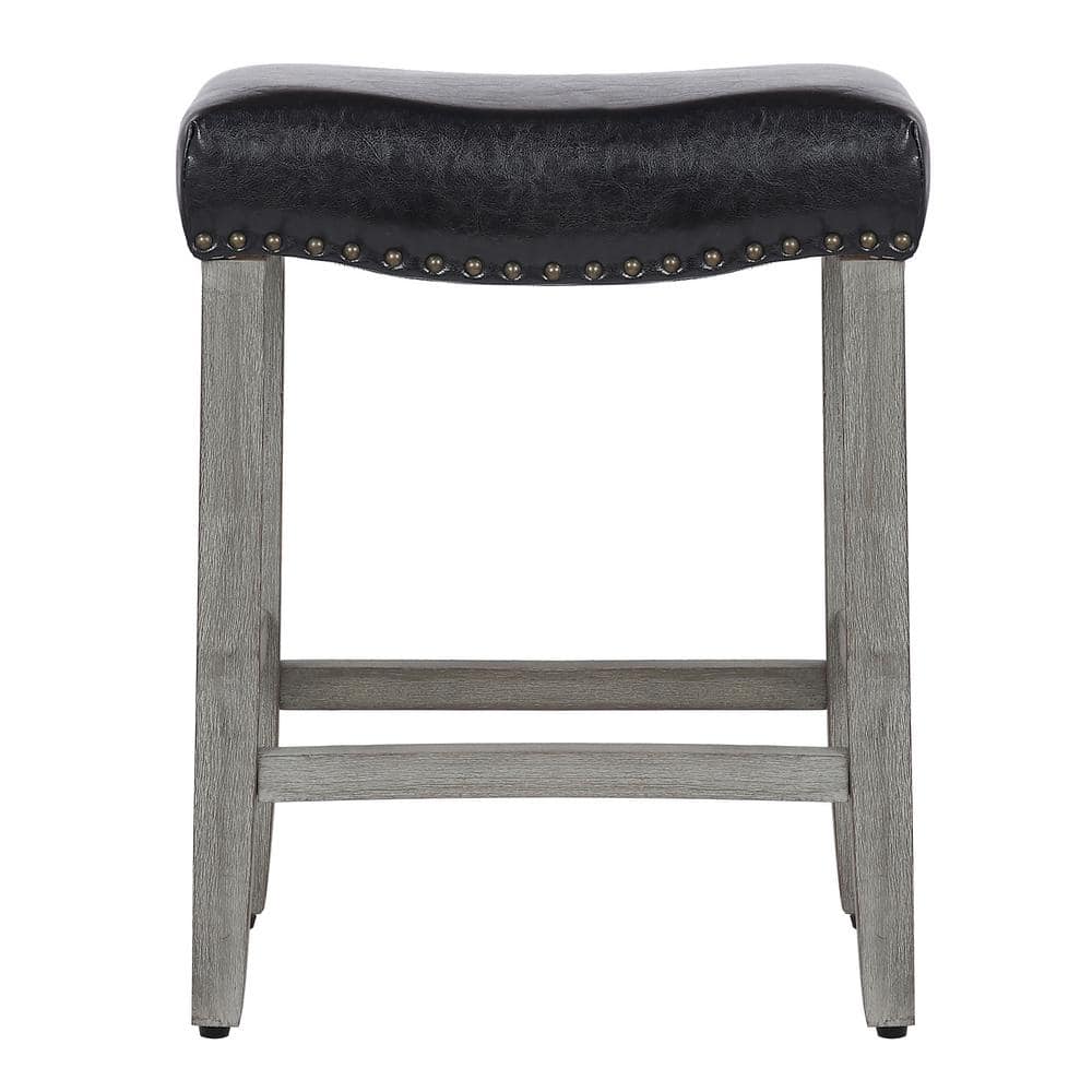 24" Antique Gray Leather Saddle Style Backless Bar Stool