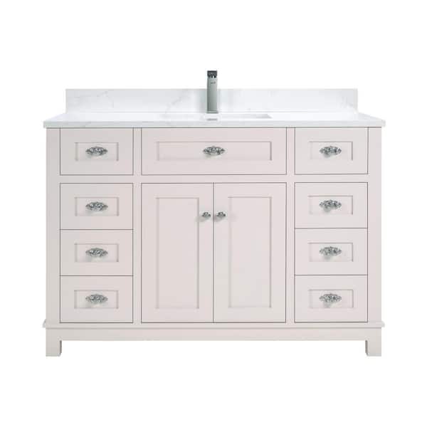 Legion Furniture French Contemporary 48in. 1 Freestanding Dreamy White Bath Vanity with White Artificial Stone Top Assembled Bath Vanity