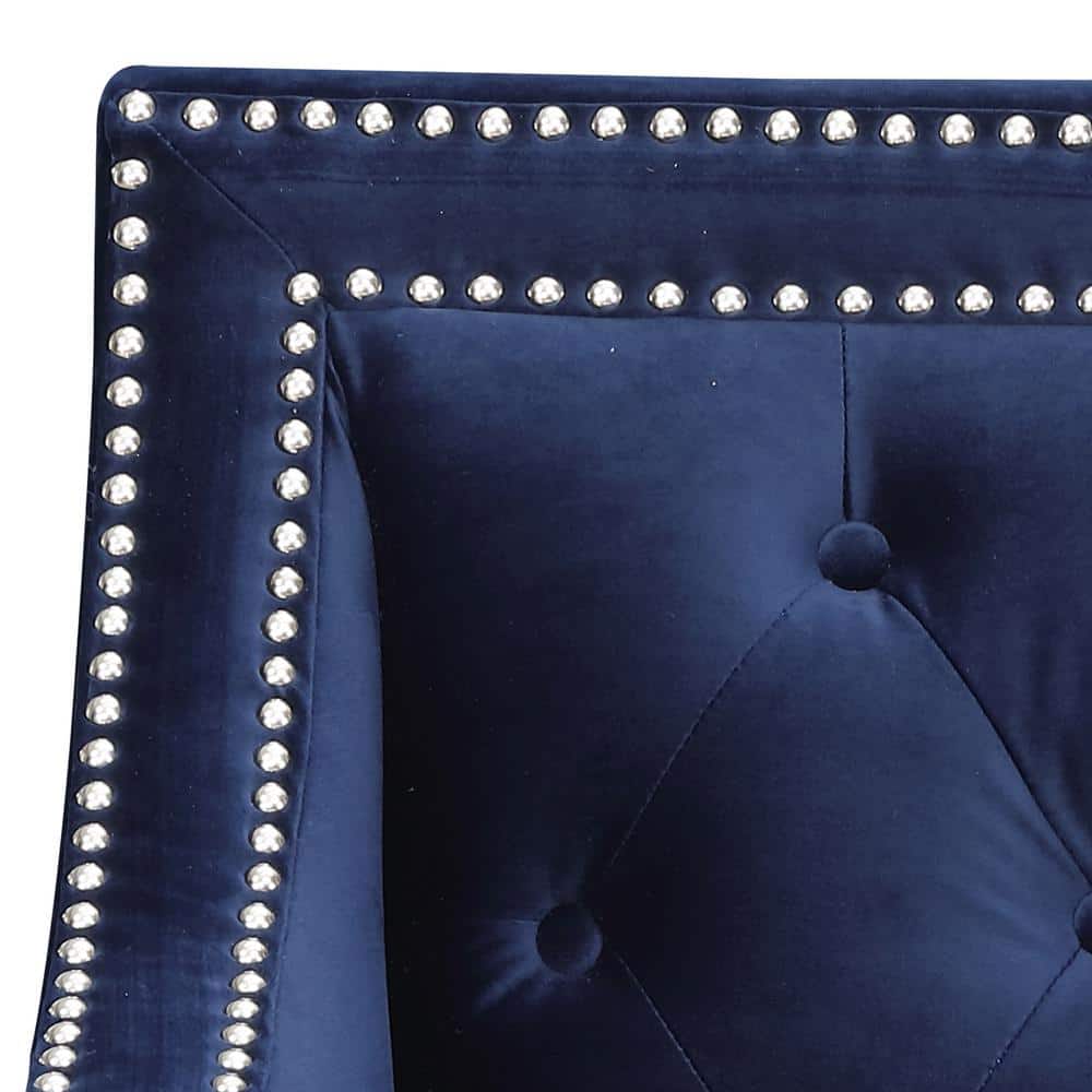 Teagan 35" Blue Polyester Accent Chair with Nailhead Trim
