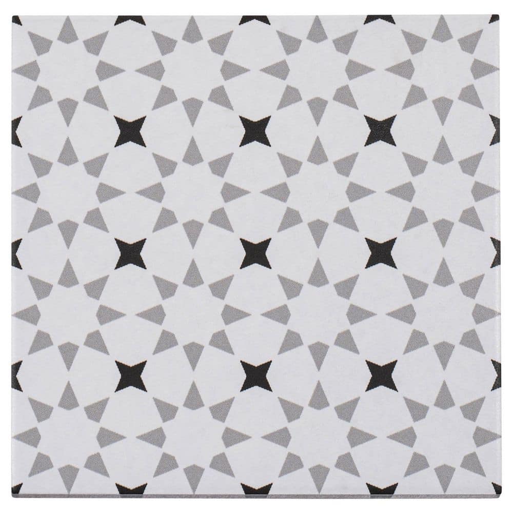 Bliss Deco Grey 8 in.x 8 in. Encaustic Spanish/Moroccan Patterned Matte Por