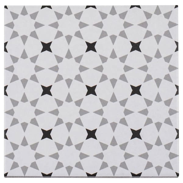 Bliss Deco Grey 8 in.x 8 in. Encaustic Spanish/Moroccan Patterned Matte Porcelain Wall and Floor Tile (10.76sq.ft./Case)