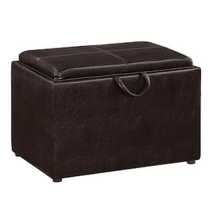 Designs4Comfort Espresso Faux Leather Storage Ottoman with Reversible Tray
