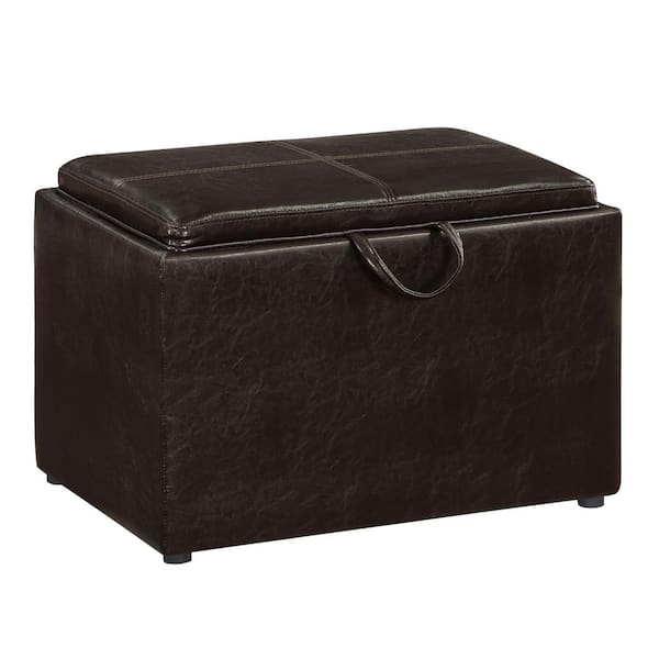 Convenience Concepts Designs4Comfort Espresso Faux Leather Storage Ottoman with Reversible Tray
