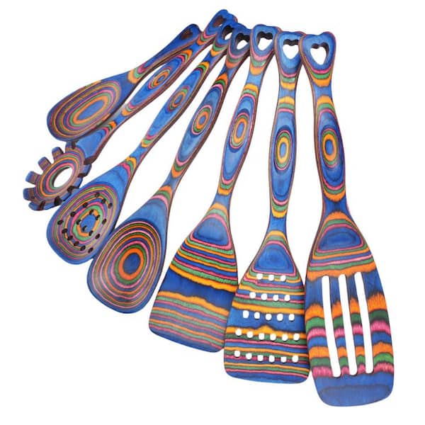 7 Piece Pakkawood Wood Cooking Utensils, Non-Stick Spoon, Cookware Set with Ergonomic Non-Slip Handles