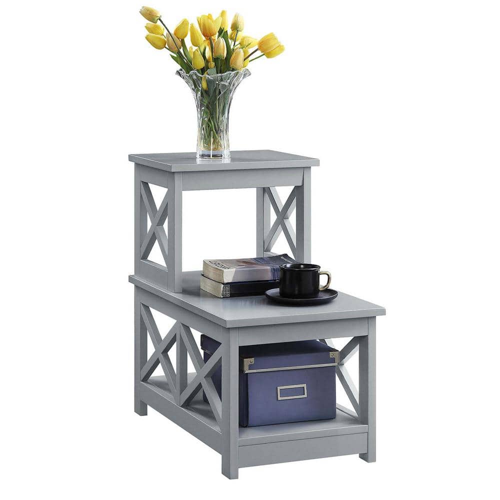 Oxford Gray L-Shaped Chairside End Table with X Frames
