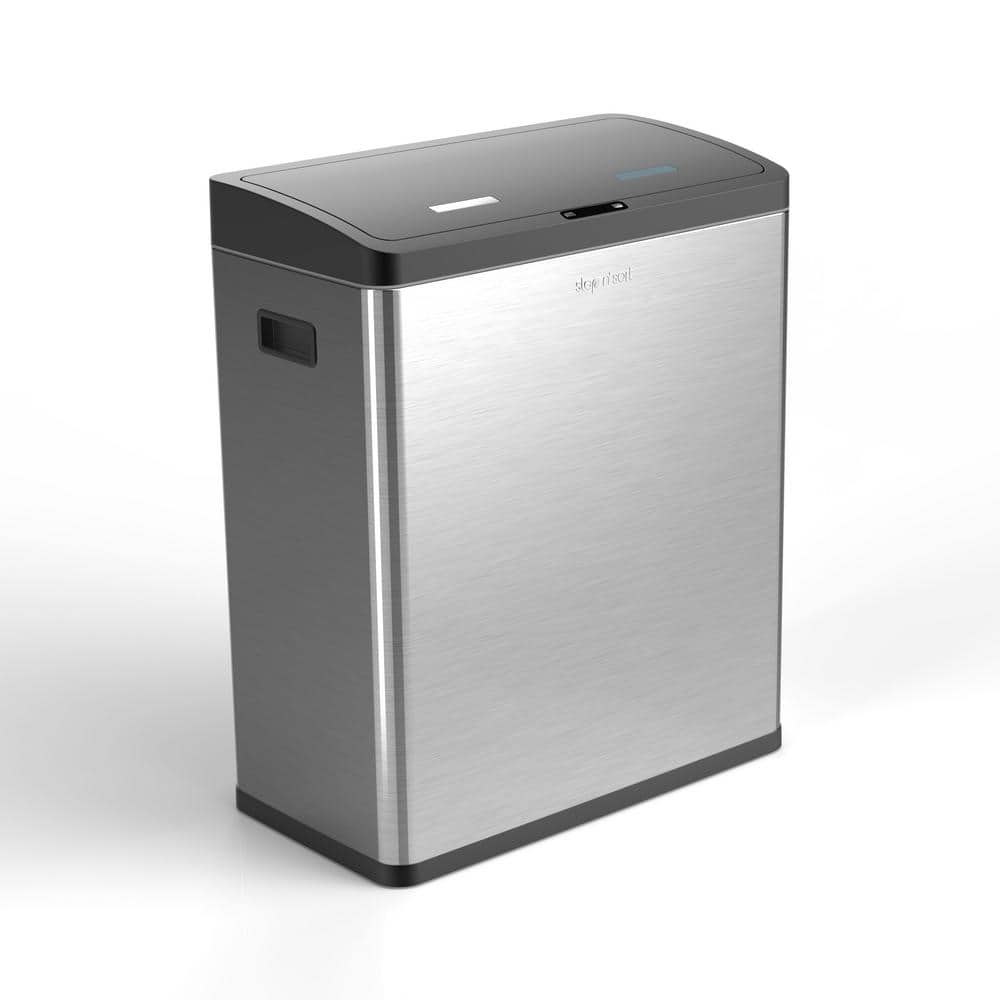 Silver Stainless Steel Touchless Dual Trash and Recycling Bin