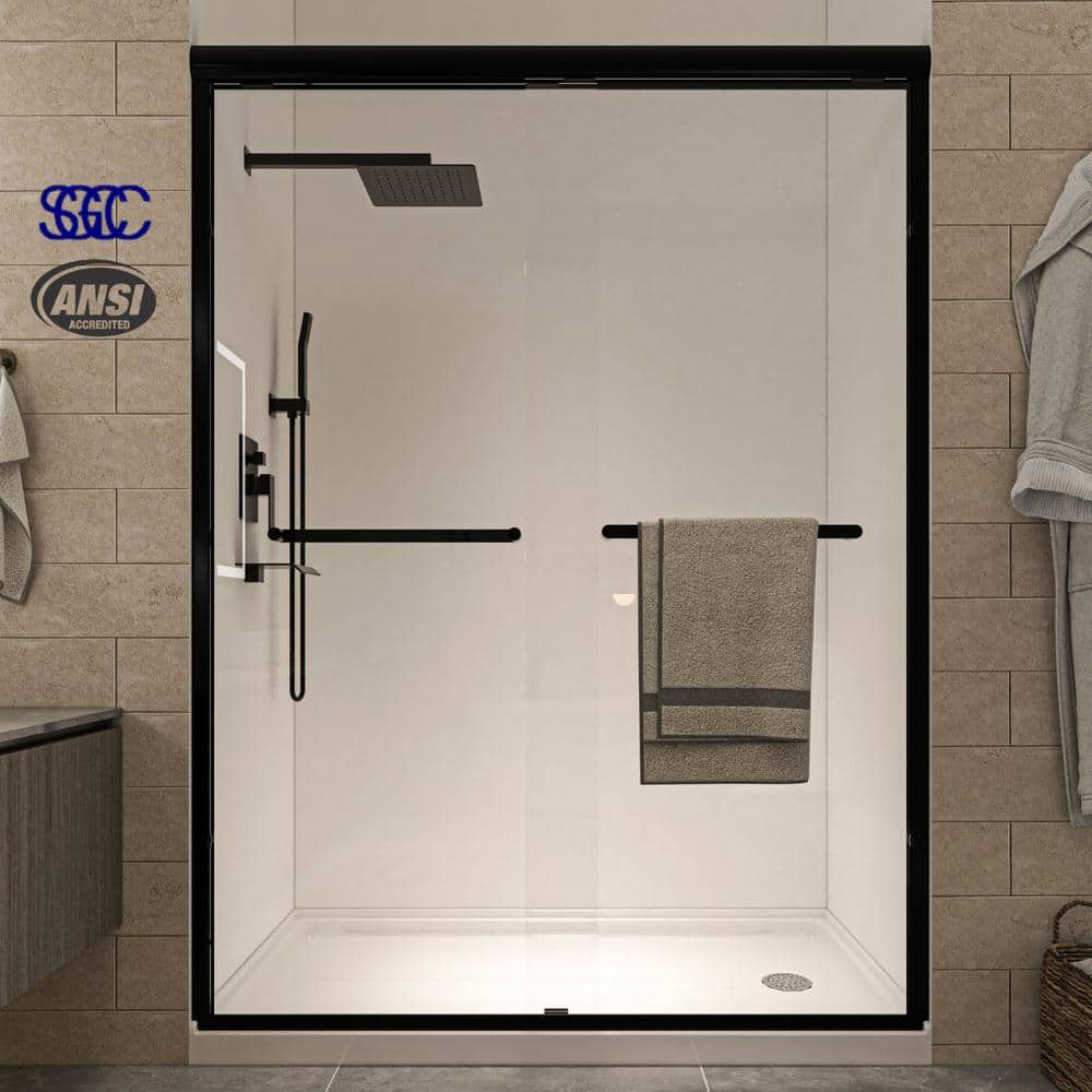 Matte Black 60'' x 72'' Sliding Shower Door with Clear Glass