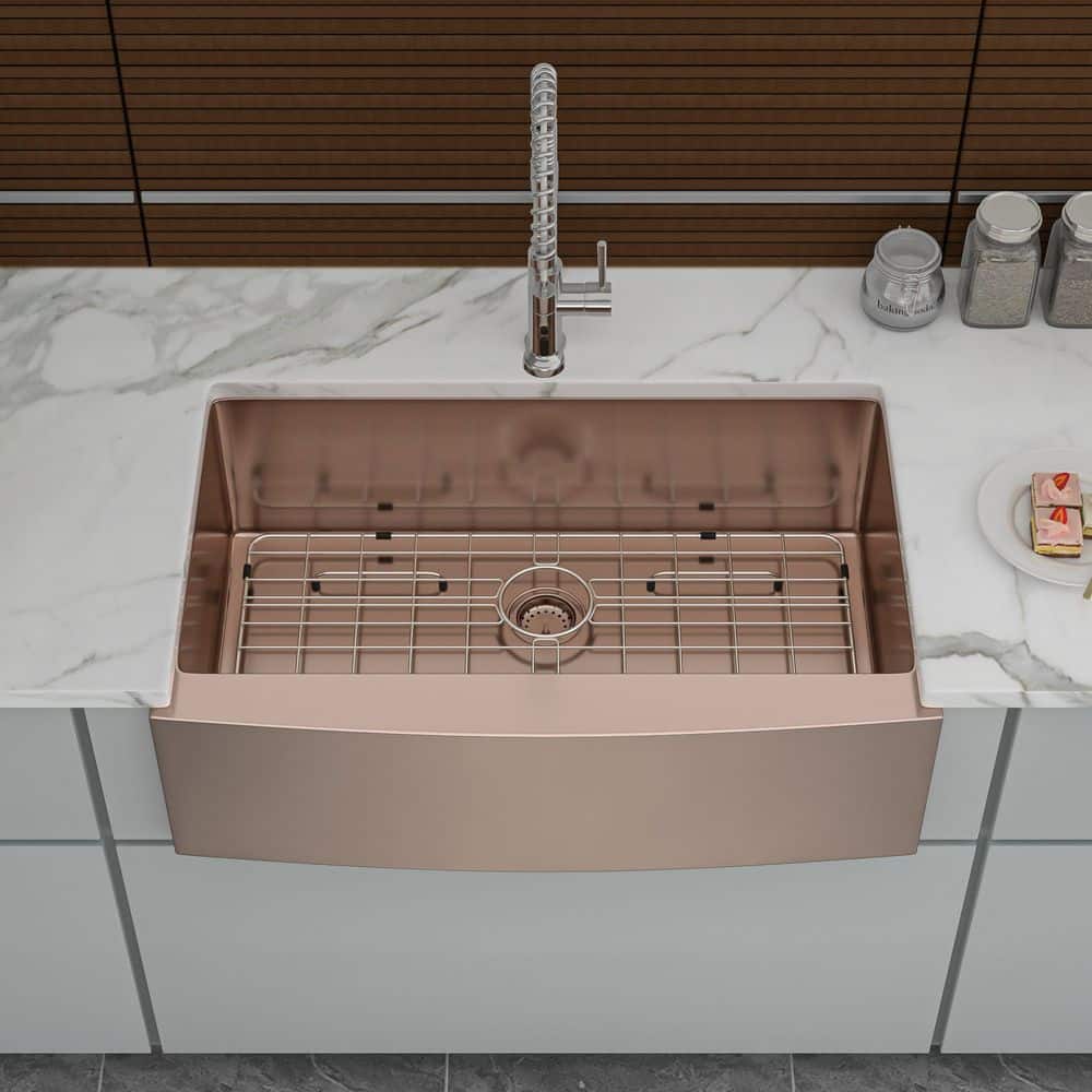 36 in. in Farmhouse Apron Front Single Bowl 16 Gauge Rose Gold Stainless St
