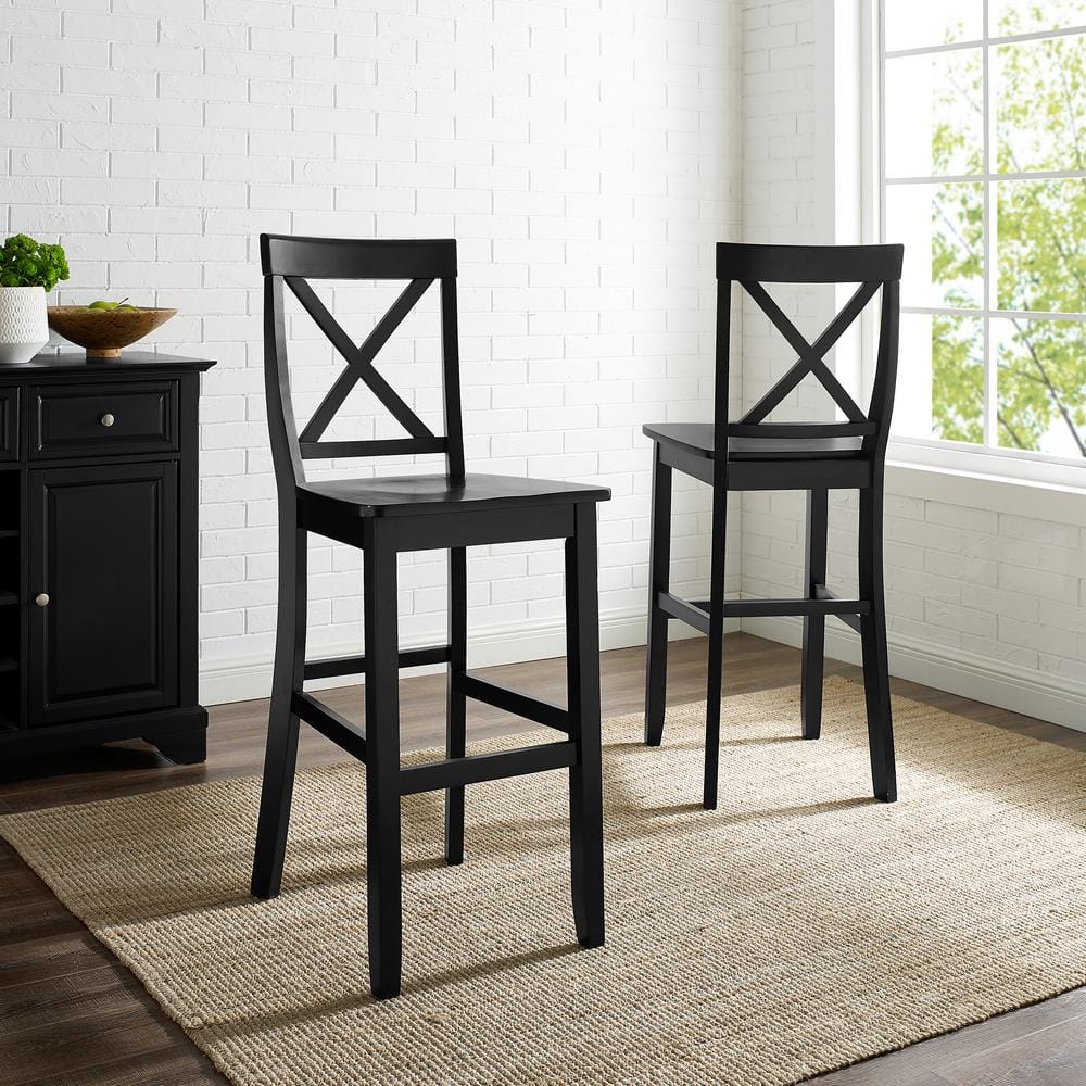 Modern Classic X-Back Solid Hardwood 30" Barstool in Black - Set of 2
