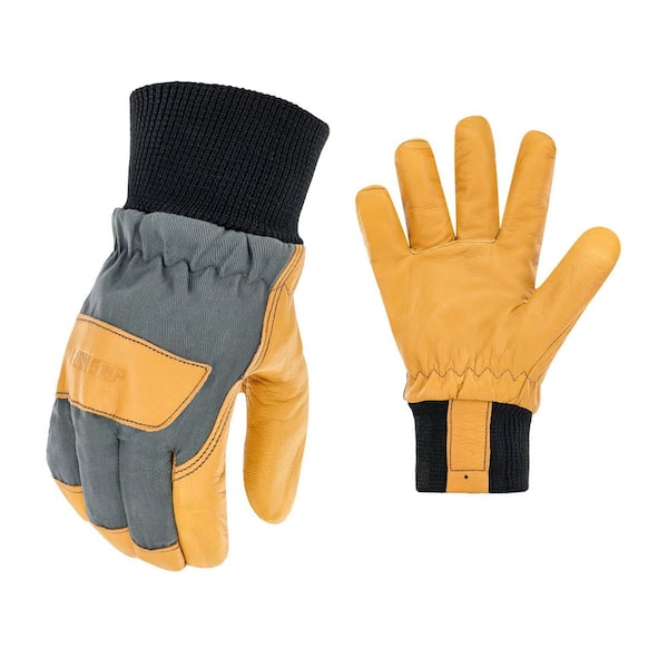 Insulated Goatskin Leather Palm Cold Weather Work Gloves (Extra-Large)