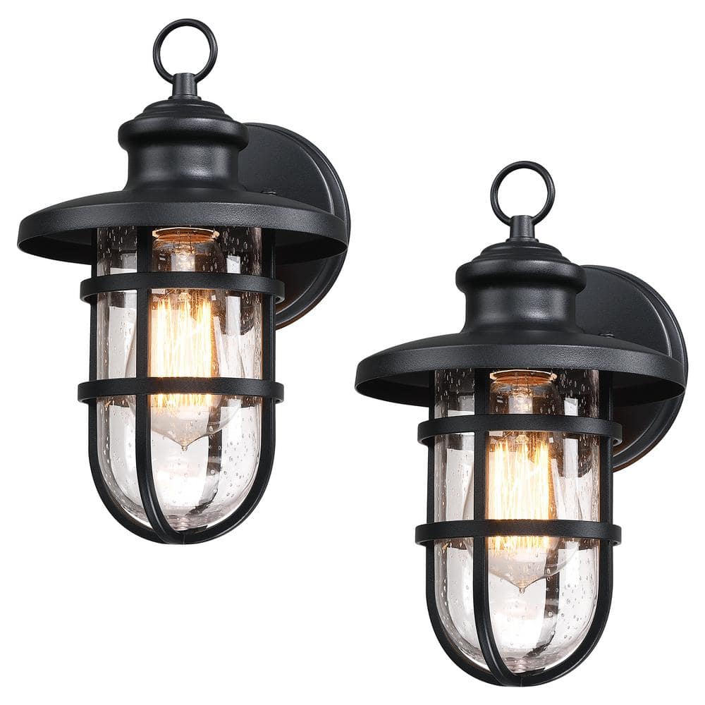 pasentel 10.25 in. Black Outdoor Hardwired Wall Lantern