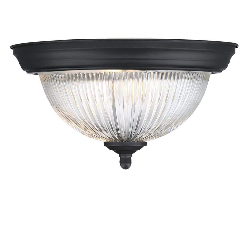 Matte Black Flush Mount Ceiling Light with Crystal Ribbed Glass