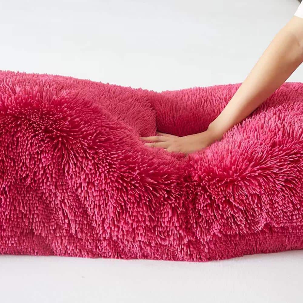 Hot Pink Plush Faux Fur Body Pillow with Removable Cover, 20" x 54"