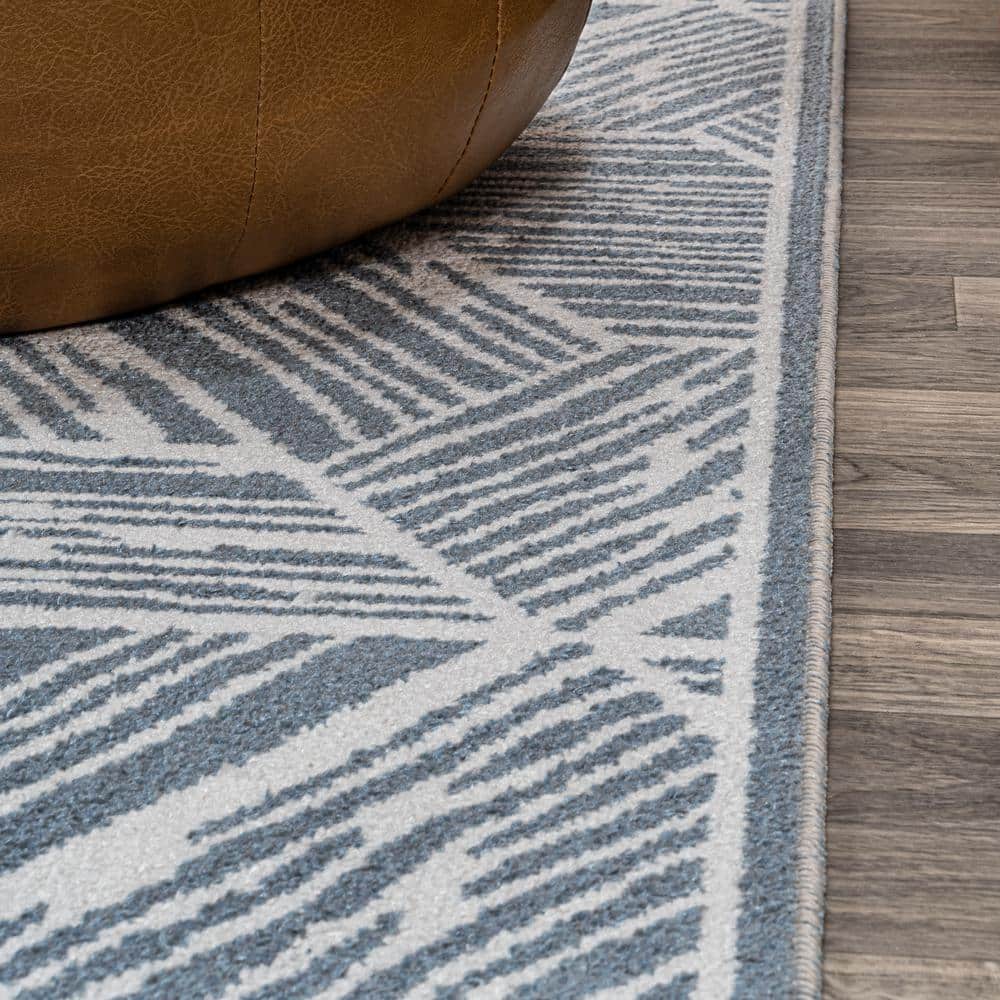 Blue and Cream Geometric Machine-Washable 4' x 6' Area Rug