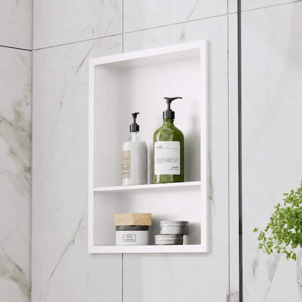 16 in. W x 20 in. H x 4 in. D Waterproof Recessed Shower Niche Space-Saving Storage Shelf in White, No Tile Needed