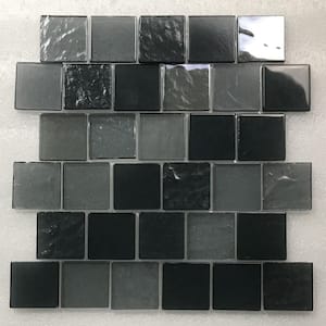 Landscape Translucent Gray & Black 12.25 in. x 12.25 in. Square Mosaic Textured Glass Wall Pool Tile (12 Sq. Ft./Case)