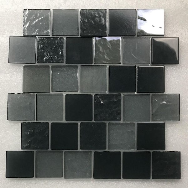 ABOLOS Landscape Translucent Gray & Black 12.25 in. x 12.25 in. Square Mosaic Textured Glass Wall Pool Tile (12 Sq. Ft./Case)