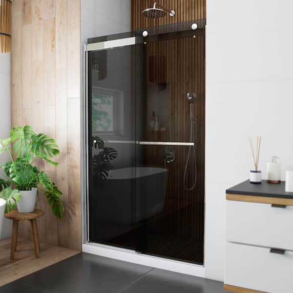 DreamLine Sapphire 44 in. to 48 in. W x 76 in. H Sliding Semi-Frameless Shower Door in Chrome with Tinted Glass