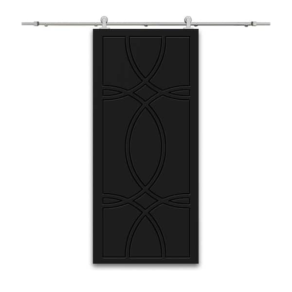 CALHOME 30 in. x 80 in. Charcoal Black Painted Composite MDF Sliding Barn Door with Hardware Kit