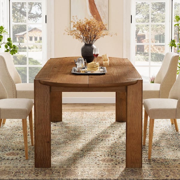 BYBLIGHT Roessler Vintage Brown Solid Wood 62.99 in. 4 Legs Dining