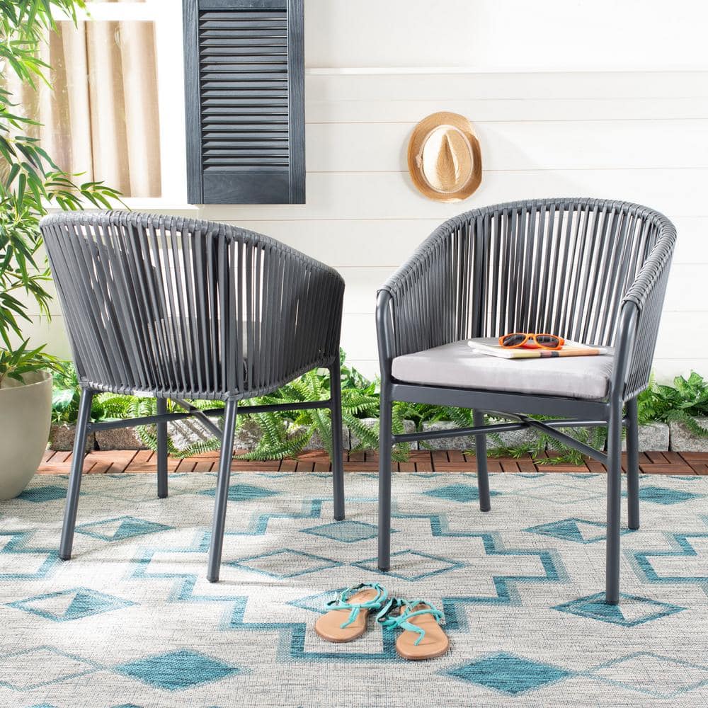 Matteo Gray Rope Arm Dining Chairs with Cushions, Set of 2