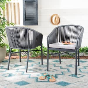 Matteo Gray Stackable Aluminum Outdoor Dining Chair with Gray Cushions (2-Pack)