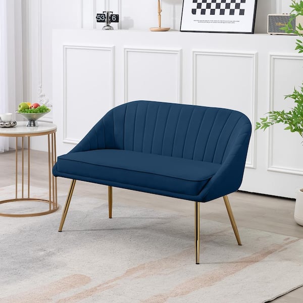 JEAREY Modern 48 in. Golden Base Velvet Tufted 2-Seats Navy Loveseat Sofa for Living Room Furniture Sets