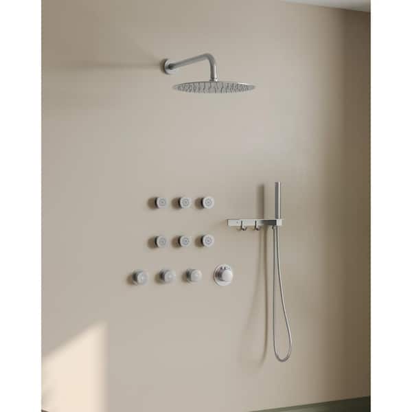 EVERSTEIN DIY 12 in. 7-Spray Patterns Wall Mount Dual Shower Heads with Fixed and Handheld Shower Head (Valve Included)