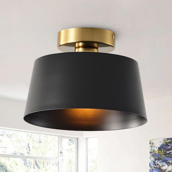 aiwen 9.84 in. 1-Light Black Farmhouse Semi-Flush Mount Industrial