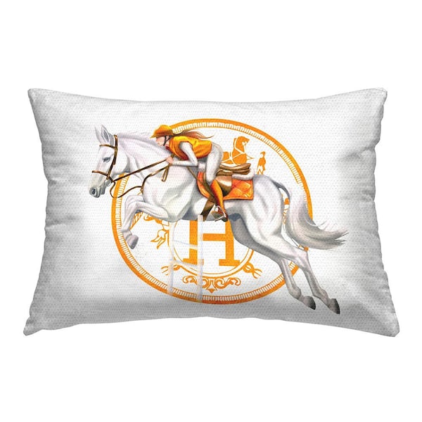 Glam Equestrian Jockey White Rectangular Outdoor Throw Pillow