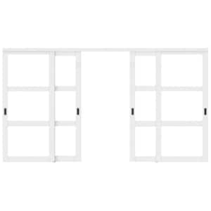 144 in. x 80 in. Solid Core 3-Lite Mirror White Primed MDF Interior Closet Sliding Door with Hardware