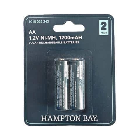 Hampton Bay Nickel-Metal Hydride 1200mAh Rechargeable Solar Batteries AA for Outdoor Solar Light Fixtures (2-Pack)