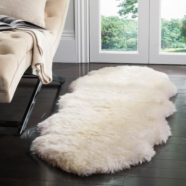 Sheep Skin 2 ft. x 9 ft. Natural/White Solid Color Runner Rug